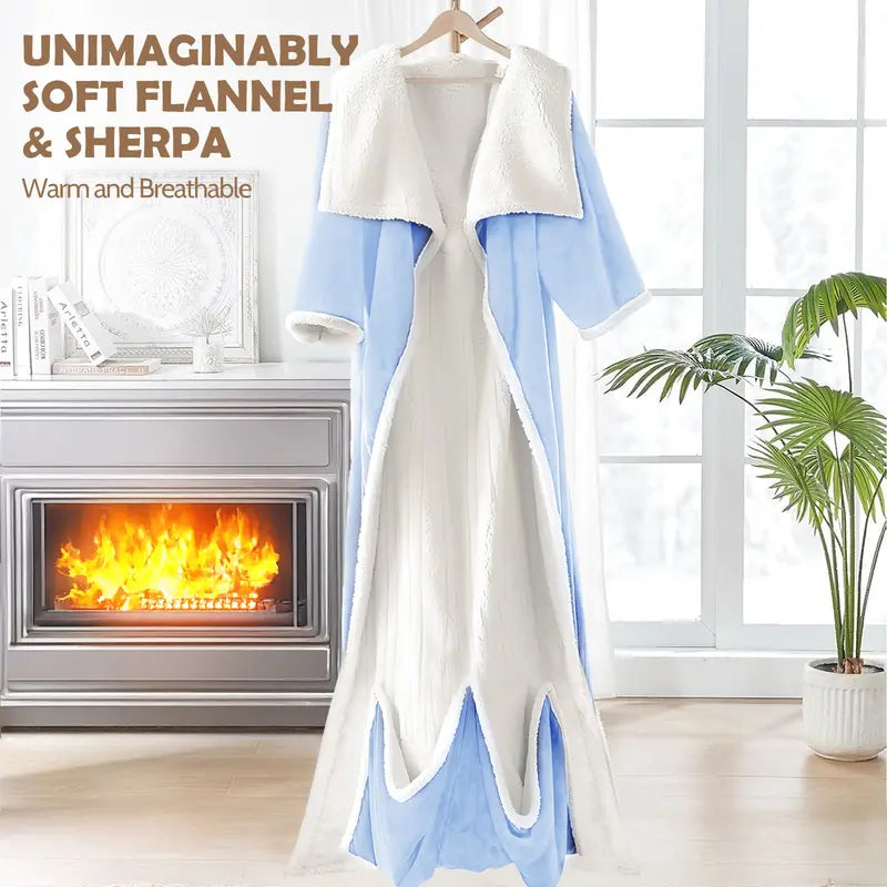 Soft Fleece Heated Flannel Robe Shawl Wrap - 220 GSM, 52X72 in Electric Home Appliance, Soft and Warm, Feel Cosy, Clean and Cozy, Cozy Style, Foot Pockets, Sleeves, 7 Heat Levels, Auto Shut-Off, Heat Insulating, Machine Washable, Father'S Day Gift