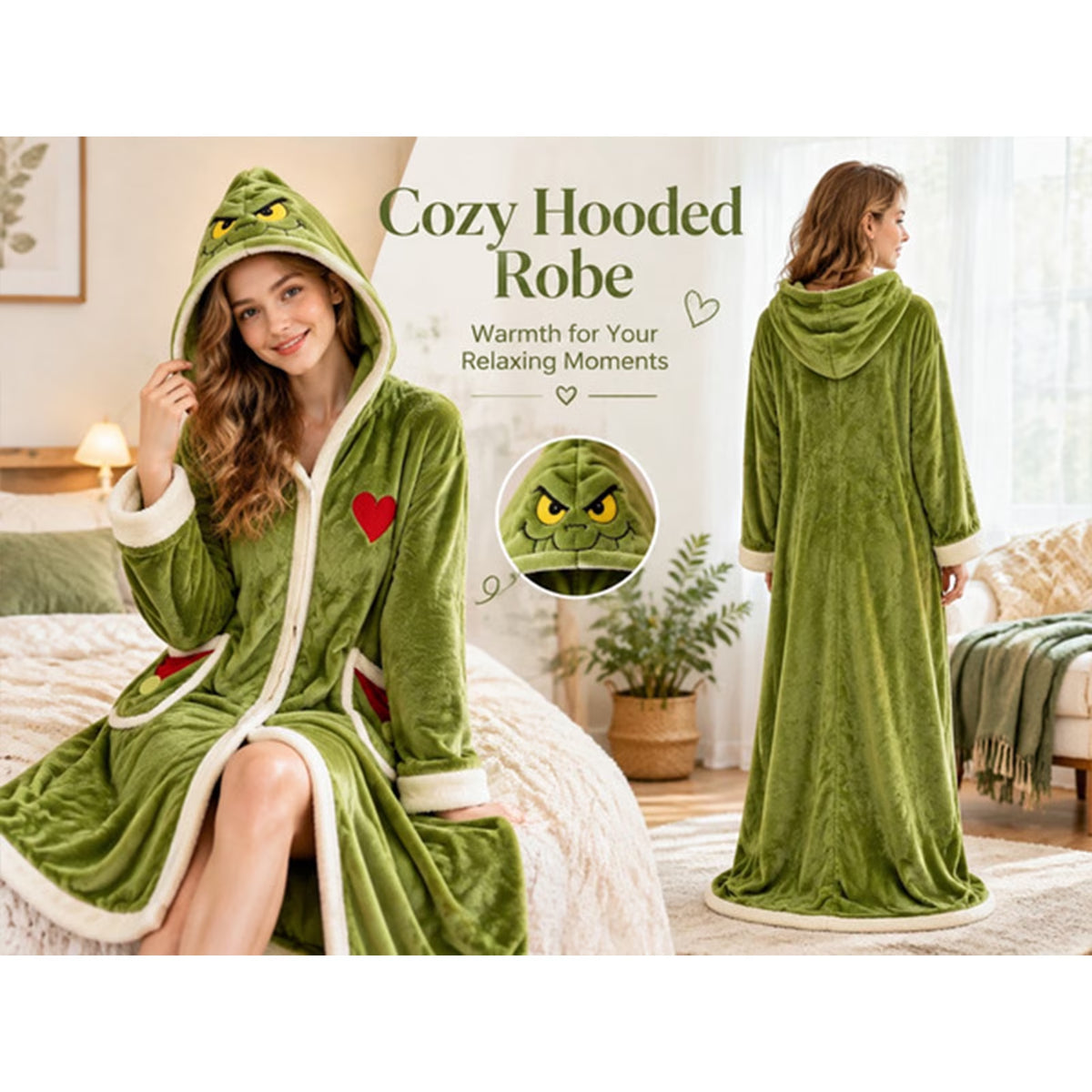 Women'S Wearable Heated Blanket with Foot Pockets, Soft Christmas Hooded Fleece Robe with Belt, Electric Heated Bathrobe with Multiple Heat