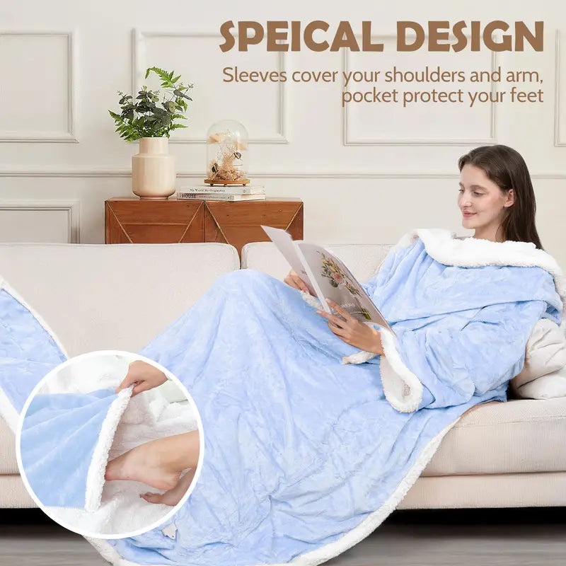 Soft Fleece Heated Flannel Robe Shawl Wrap - 220 GSM, 52X72 in Electric Home Appliance, Soft and Warm, Feel Cosy, Clean and Cozy, Cozy Style, Foot Pockets, Sleeves, 7 Heat Levels, Auto Shut-Off, Heat Insulating, Machine Washable, Father'S Day Gift