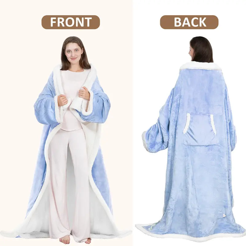 Soft Fleece Heated Flannel Robe Shawl Wrap - 220 GSM, 52X72 in Electric Home Appliance, Soft and Warm, Feel Cosy, Clean and Cozy, Cozy Style, Foot Pockets, Sleeves, 7 Heat Levels, Auto Shut-Off, Heat Insulating, Machine Washable, Father'S Day Gift