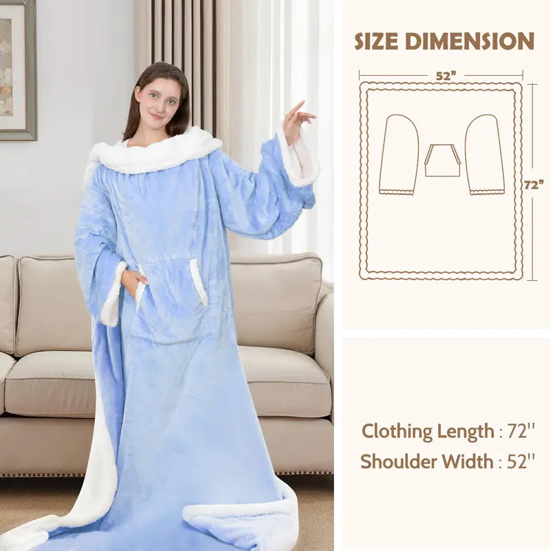 Soft Fleece Heated Flannel Robe Shawl Wrap - 220 GSM, 52X72 in Electric Home Appliance, Soft and Warm, Feel Cosy, Clean and Cozy, Cozy Style, Foot Pockets, Sleeves, 7 Heat Levels, Auto Shut-Off, Heat Insulating, Machine Washable, Father'S Day Gift